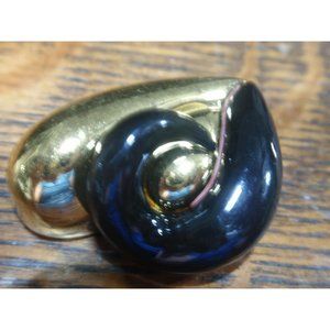 Elizabeth Errico Two Toned Gold and Black Enamel Sterling  Clip Earrings